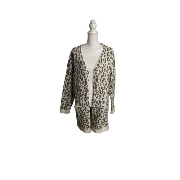 Cream & Tan Animal Print Pocketed Open Front Cardigan - Picture 4 of 7